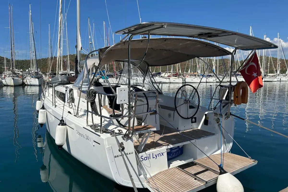 Exterior view of Sail Lynx, a Beneteau Oceanis 34.1 sailboat at Fethiye, Turkey