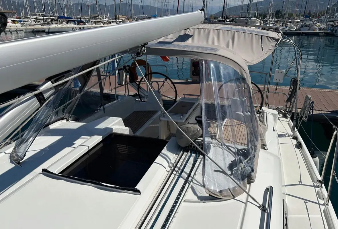 Cockpit of Sail Lynx, a Beneteau Oceanis 34.1 sailboat at Fethiye, Turkey