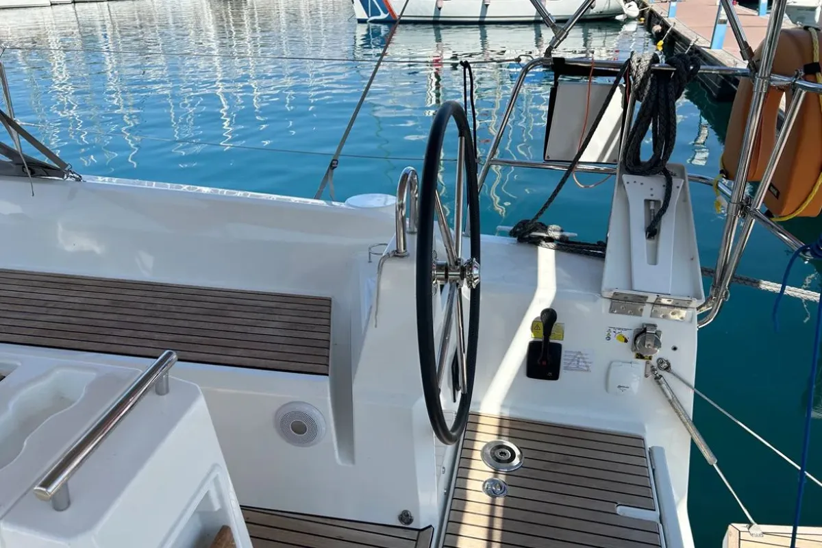 Cockpit of Sail Lynx, a Beneteau Oceanis 34.1 sailboat at Fethiye, Turkey