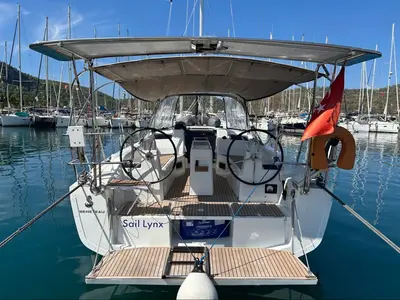 Cockpit of Sail Lynx, a Beneteau Oceanis 34.1 sailboat at Fethiye, Turkey