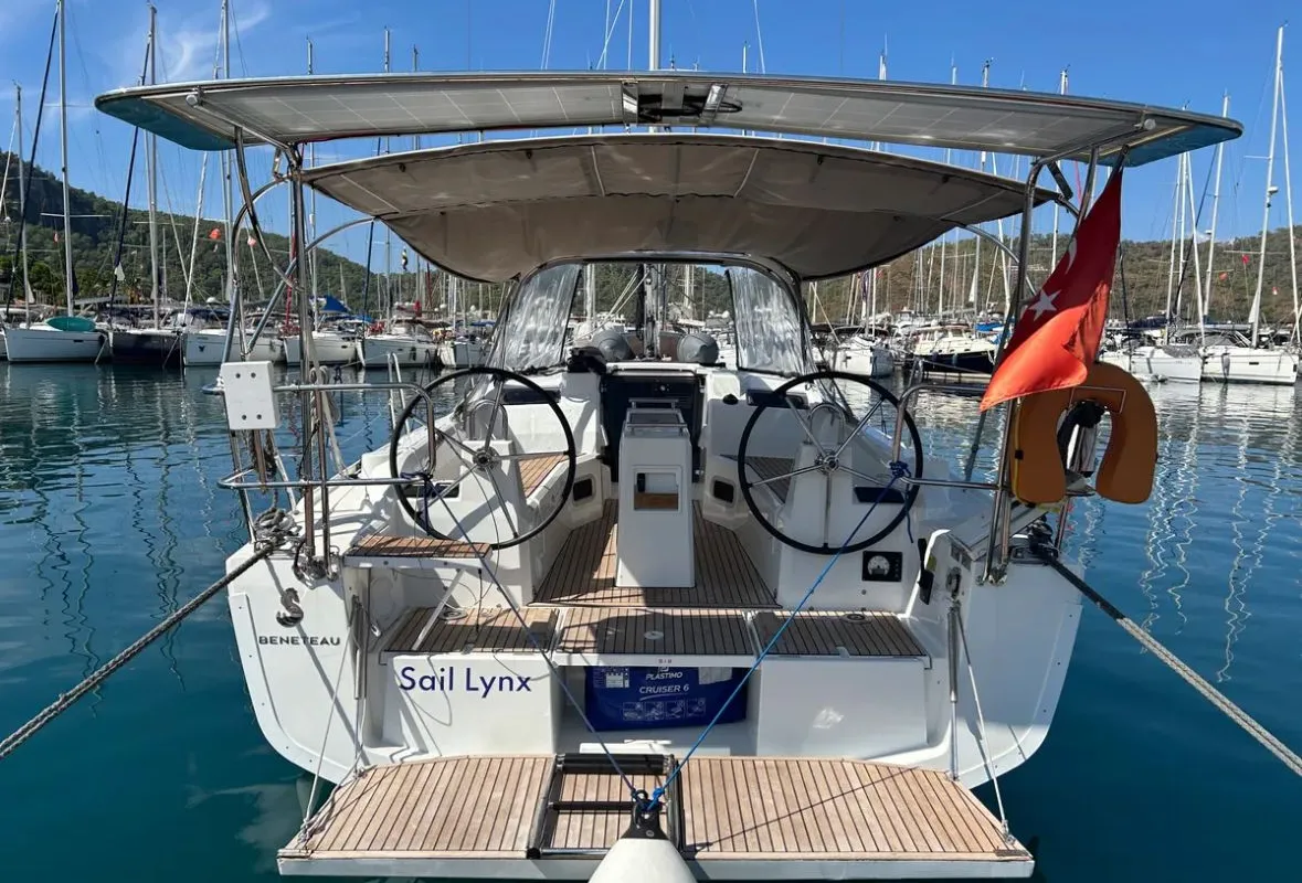 Cockpit of Sail Lynx, a Beneteau Oceanis 34.1 sailboat at Fethiye, Turkey