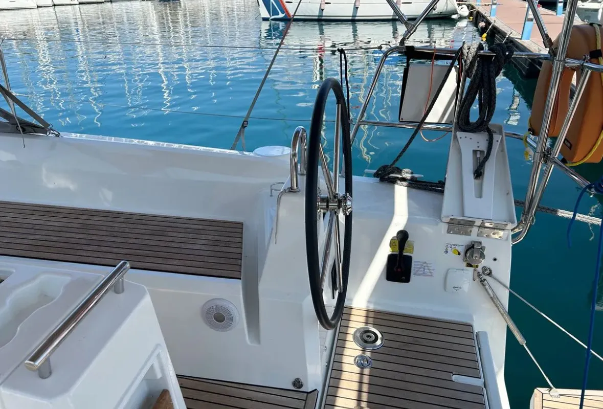 Cockpit of Sail Lynx, a Beneteau Oceanis 34.1 sailboat at Fethiye, Turkey