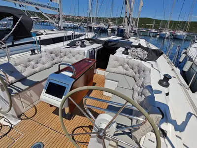 Cockpit of Gala, a Bavaria C42 sailboat at Punat, Croatia