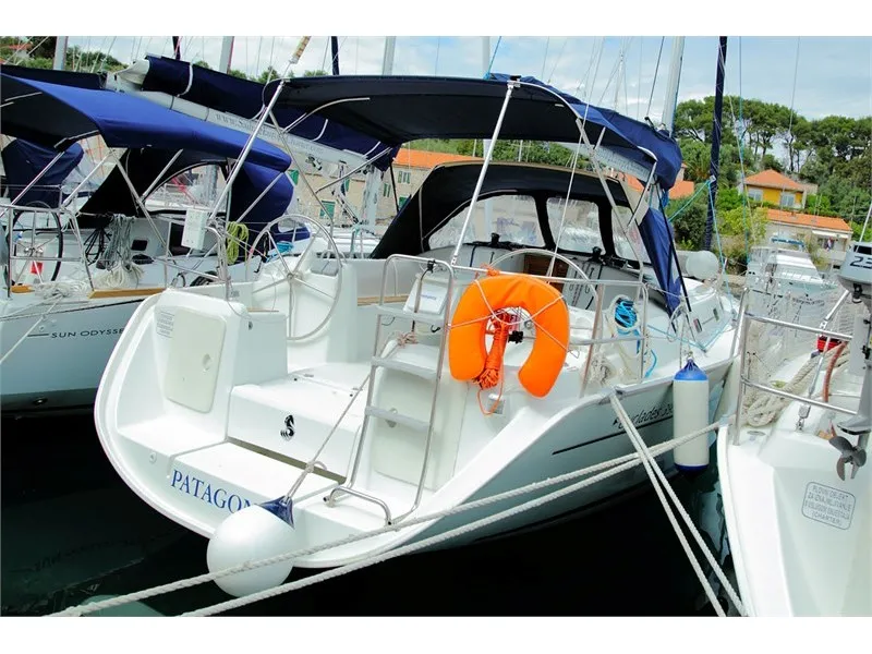Exterior view of Bleu Note, a Beneteau Cyclades 39 sailboat at Yerseke, Netherlands