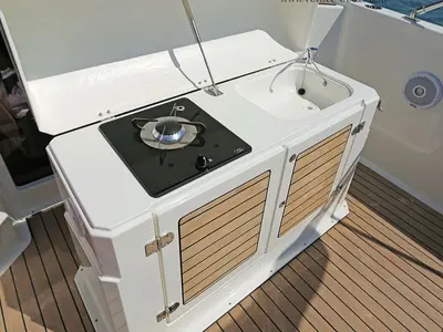 Galley of Lady Blue, a Atlantic Marine Sun Cruiser 730 motorboat at Grad Opatija, Croatia