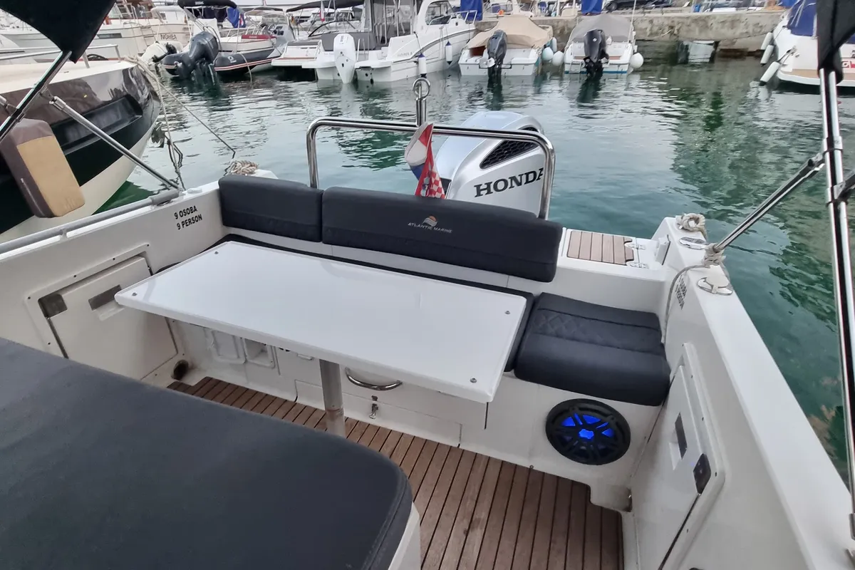 Deck of Lady Blue, a Atlantic Marine Sun Cruiser 730 motorboat at Grad Opatija, Croatia