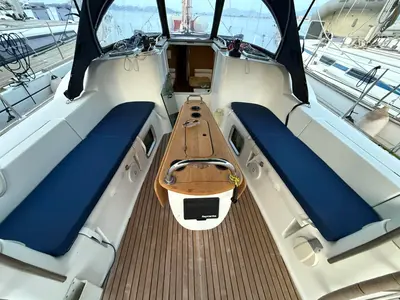 Cockpit of Sea Obsession, a Jeanneau Sun Odyssey 42i sailboat at Municipal Unit of Ellomenos, Greece