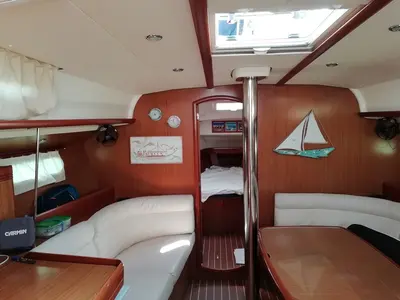 Salon of Sea Obsession, a Jeanneau Sun Odyssey 42i sailboat at Municipal Unit of Ellomenos, Greece