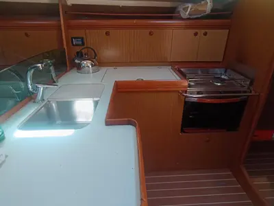 Galley of Sea Obsession, a Jeanneau Sun Odyssey 42i sailboat at Municipal Unit of Ellomenos, Greece