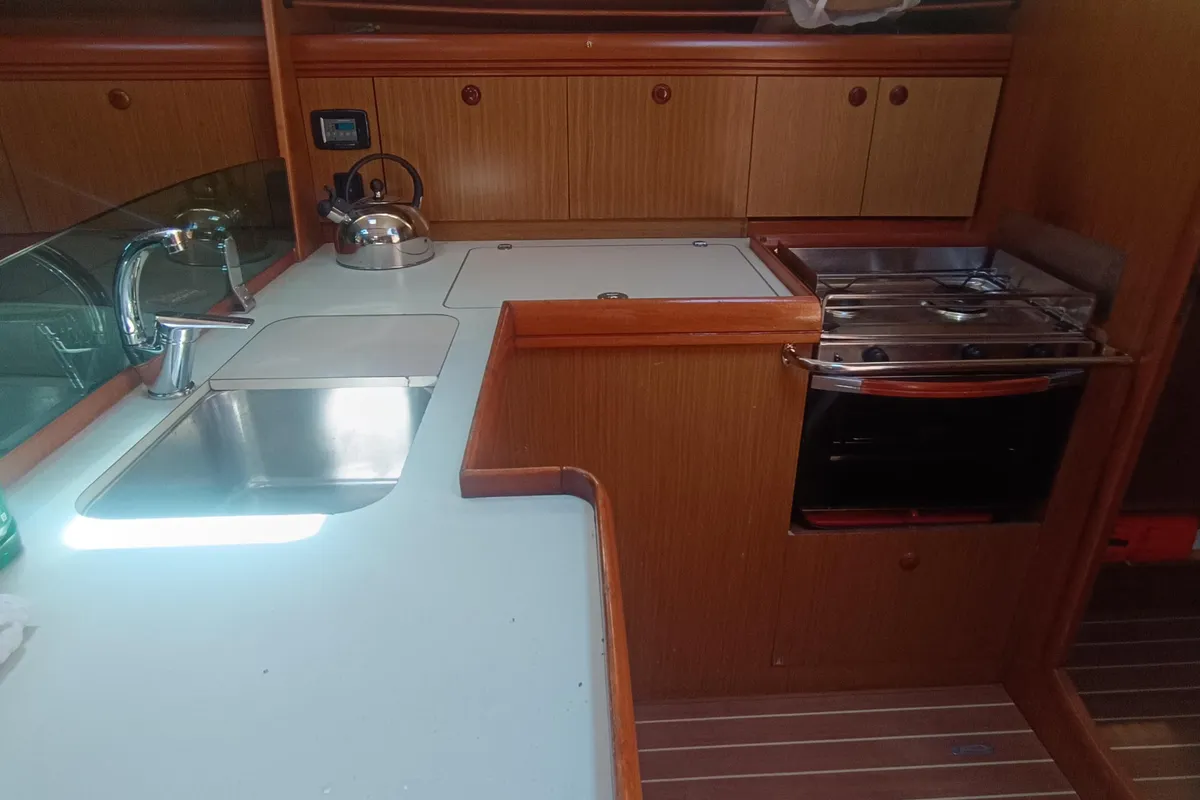 Galley of Sea Obsession, a Jeanneau Sun Odyssey 42i sailboat at Municipal Unit of Ellomenos, Greece