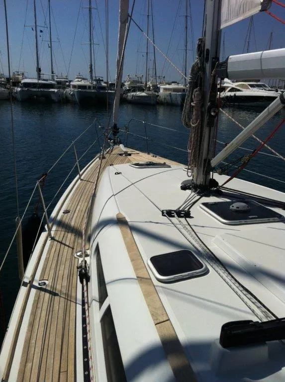 Deck of Sea Obsession, a Jeanneau Sun Odyssey 42i sailboat at Municipal Unit of Ellomenos, Greece