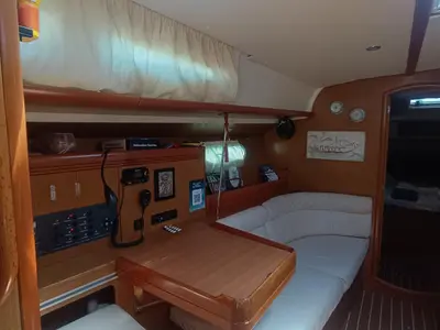 Salon of Sea Obsession, a Jeanneau Sun Odyssey 42i sailboat at Ellomenos, Greece