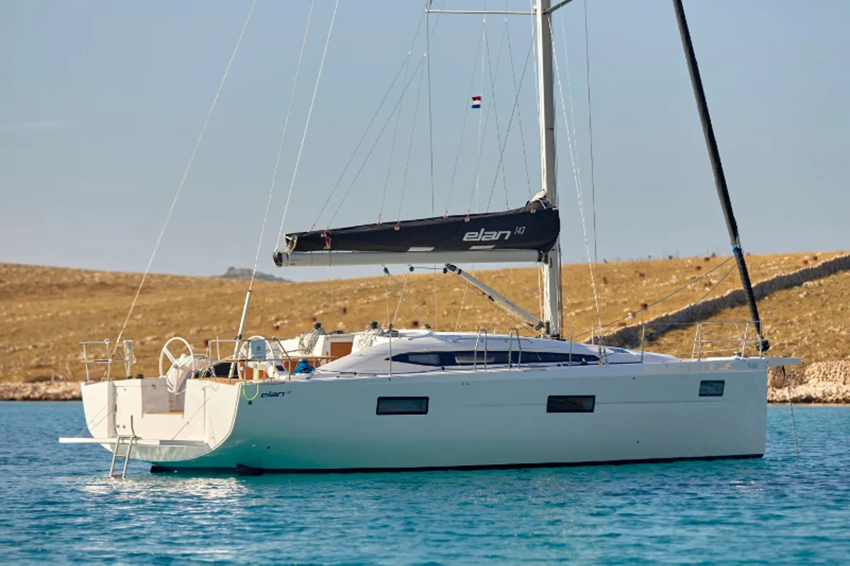 Exterior view of Ollie, a Elan Impression 45 sailboat at Primošten, Croatia