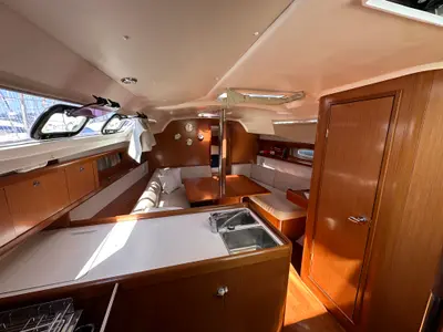 Galley of BLU, a Beneteau Oceanis 34 sailboat at Punta Ala, Italy
