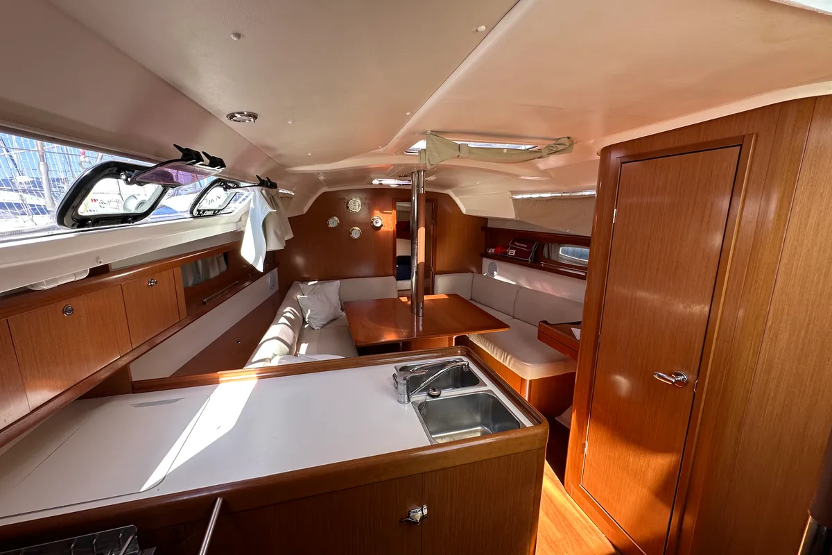 Galley of BLU, a Beneteau Oceanis 34 sailboat at Punta Ala, Italy