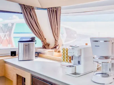 Galley of Dione II, a Fountaine Pajot Aura 51 catamaran at Municipal Unit of Lefkada, Greece
