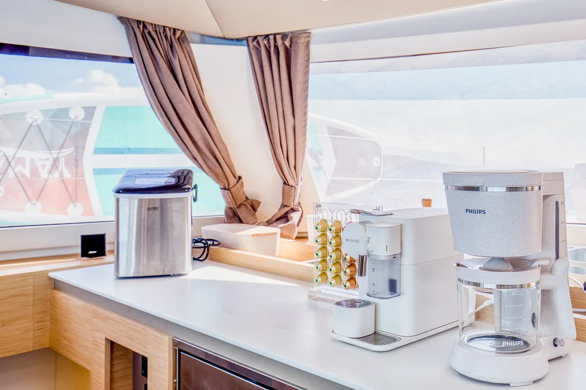 Galley of Dione II, a Fountaine Pajot Aura 51 catamaran at Municipal Unit of Lefkada, Greece