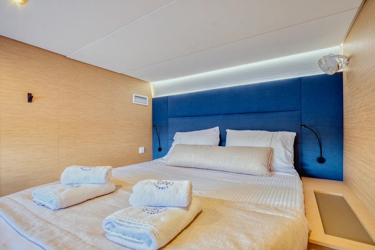 Cabin on Dione II, a Fountaine Pajot Aura 51 catamaran at Municipal Unit of Lefkada, Greece