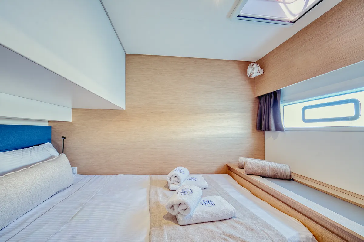 Cabin on Dione II, a Fountaine Pajot Aura 51 catamaran at Municipal Unit of Lefkada, Greece