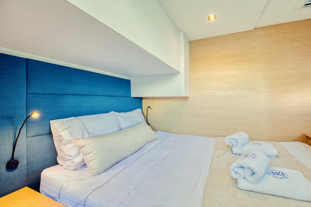 Cabin on Dione II, a Fountaine Pajot Aura 51 catamaran at Municipal Unit of Lefkada, Greece