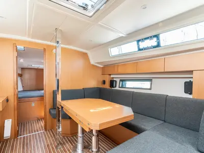 Salon of Avra, a Bavaria C42 sailboat at Rhodes, Greece