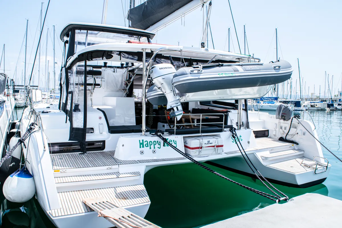 Exterior view of HAPPY KEY, a Lagoon 42 catamaran at Općina Rogoznica, Croatia
