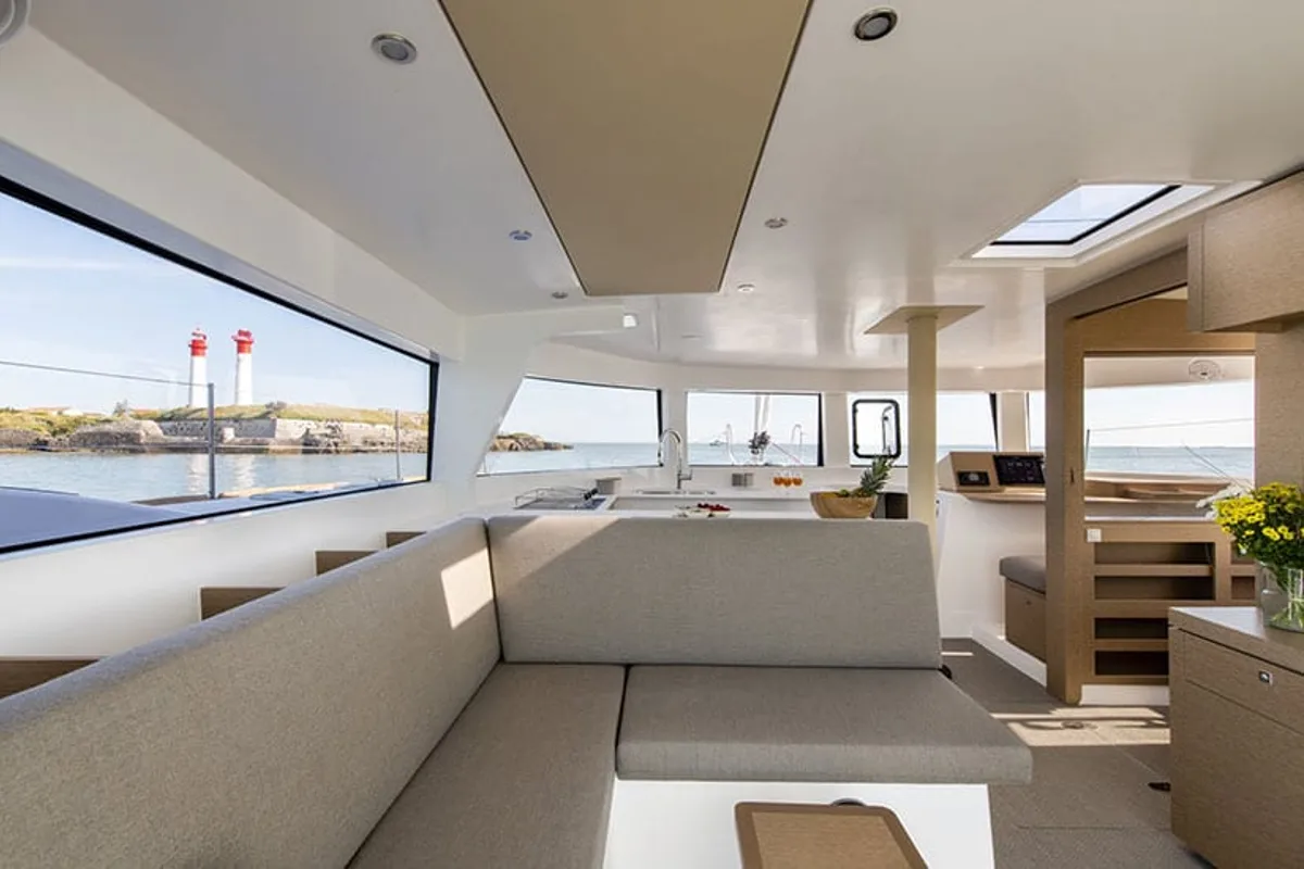 Salon of Matana, a NEEL 47 sailboat at Olbia, Italy