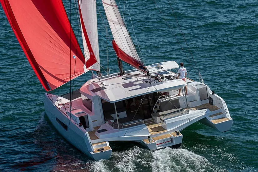 Exterior view of Matana, a NEEL 47 sailboat at Olbia, Italy