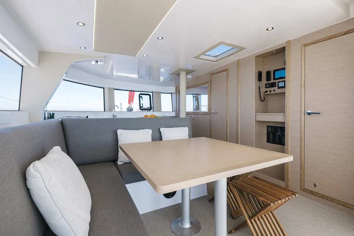 Salon of Matana, a NEEL 47 sailboat at Olbia, Italy