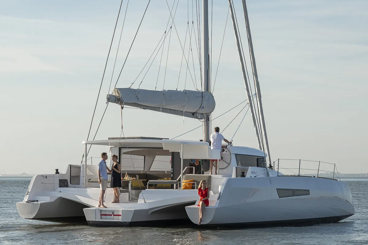 Exterior view of Matana, a NEEL 47 sailboat at Olbia, Italy
