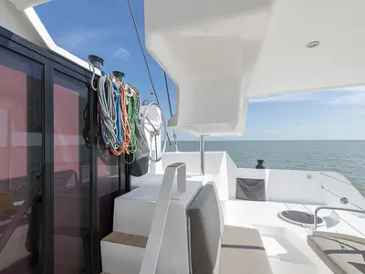Deck of Matana, a NEEL 47 sailboat at Olbia, Italy