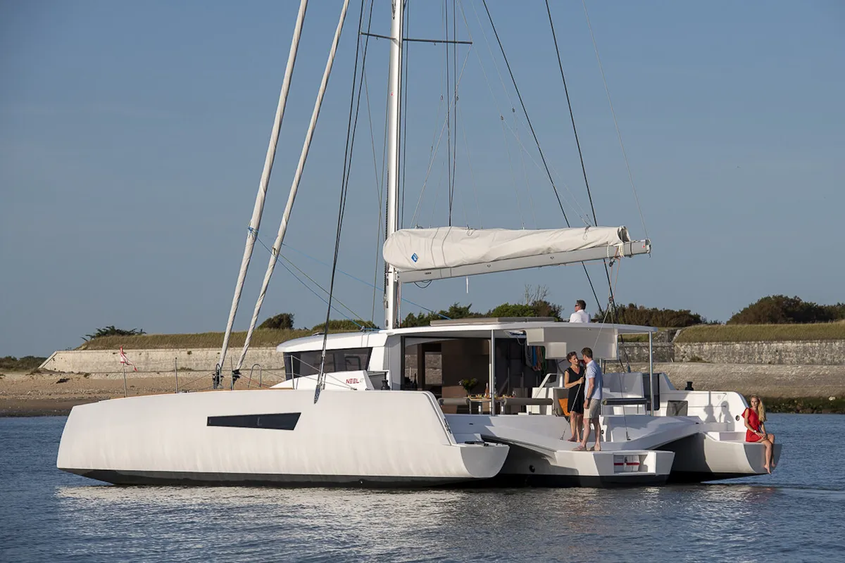 Exterior view of Matana, a NEEL 47 sailboat at Olbia, Italy