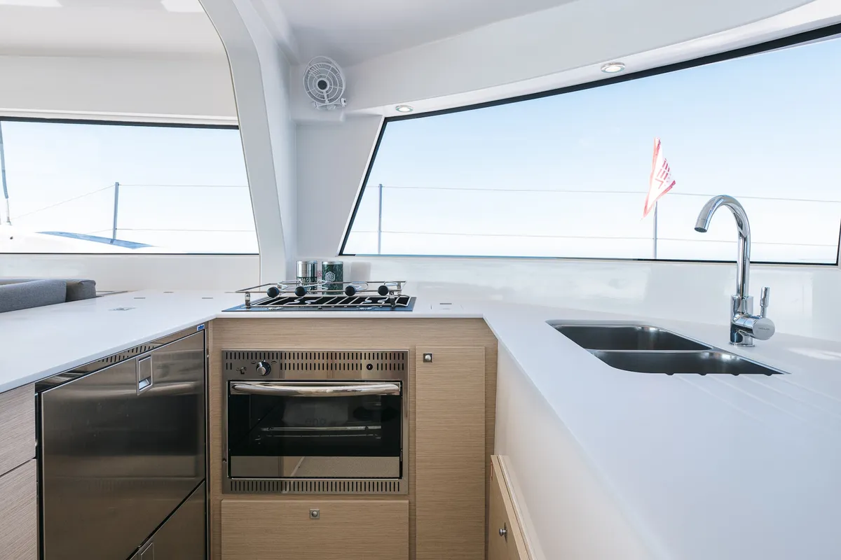 Galley of Matana, a NEEL 47 sailboat at Olbia, Italy