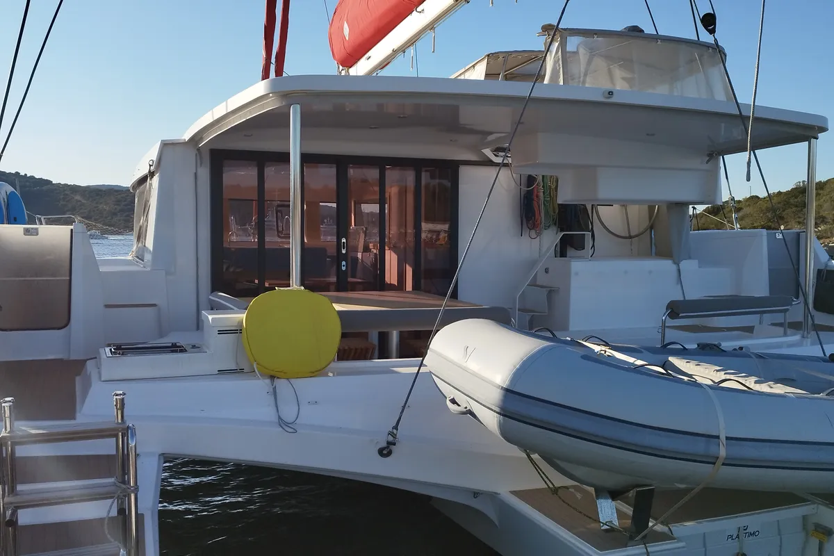 Exterior view of Matana, a NEEL 47 sailboat at Olbia, Italy