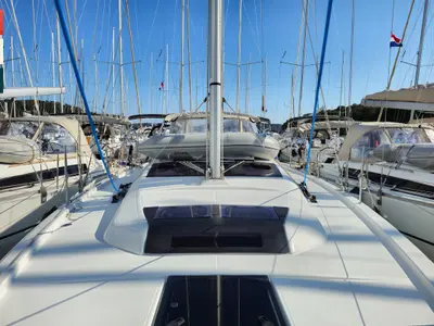 Deck of Klara, a Dufour 390 GL sailboat at Grad Kaštela, Croatia
