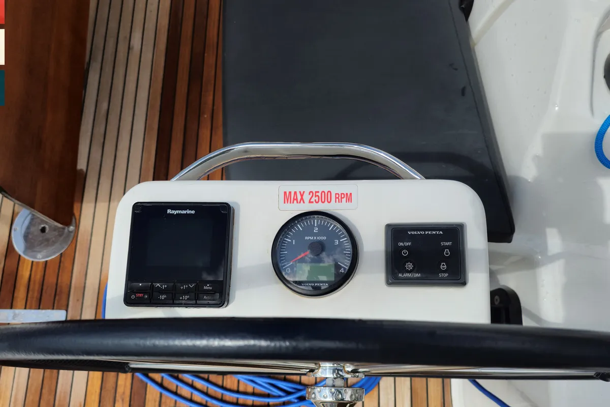 Cockpit of Klara, a Dufour 390 GL sailboat at Grad Kaštela, Croatia