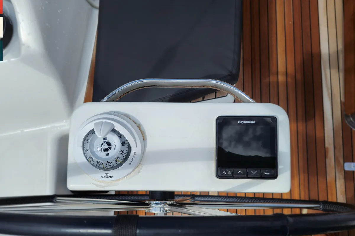 Cockpit of Klara, a Dufour 390 GL sailboat at Grad Kaštela, Croatia