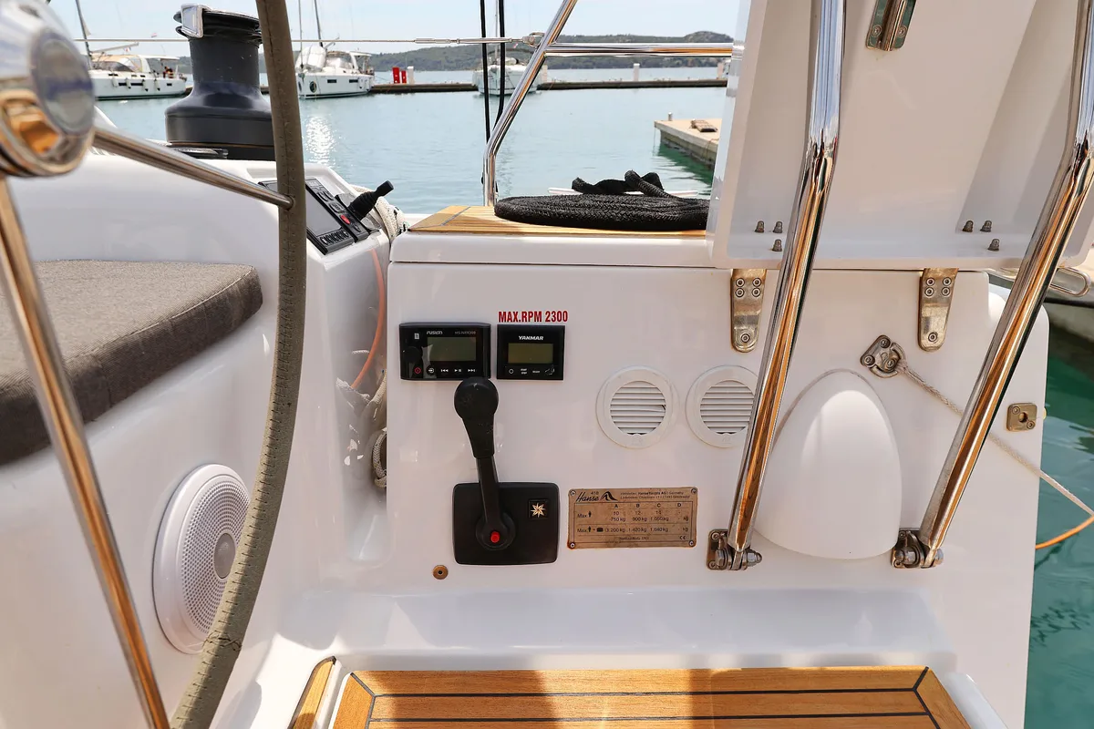 Cockpit of Teri, a Hanse 418 sailboat at Seget Donji, Croatia