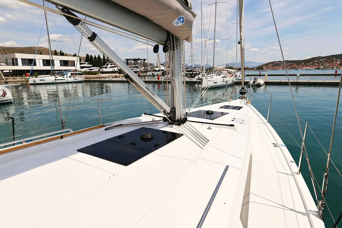 Deck of Teri, a Hanse 418 sailboat at Seget Donji, Croatia