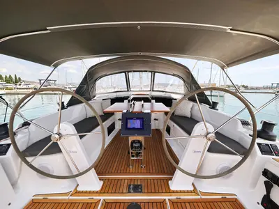 Cockpit of Teri, a Hanse 418 sailboat at Seget Donji, Croatia