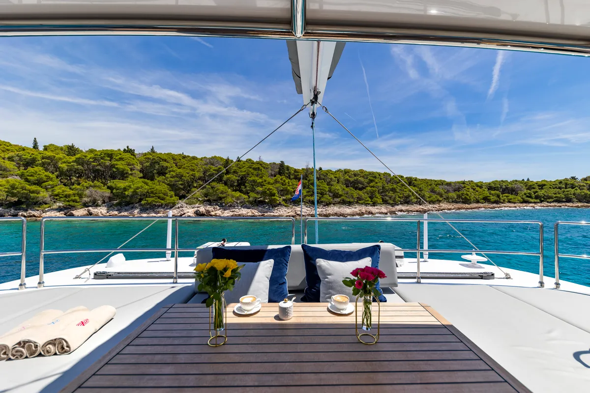 Deck of Mr.Si, a Sunreef 60 catamaran at Rogoznica, Croatia