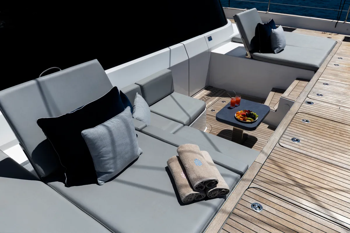 Deck of Mr.Si, a Sunreef 60 catamaran at Rogoznica, Croatia