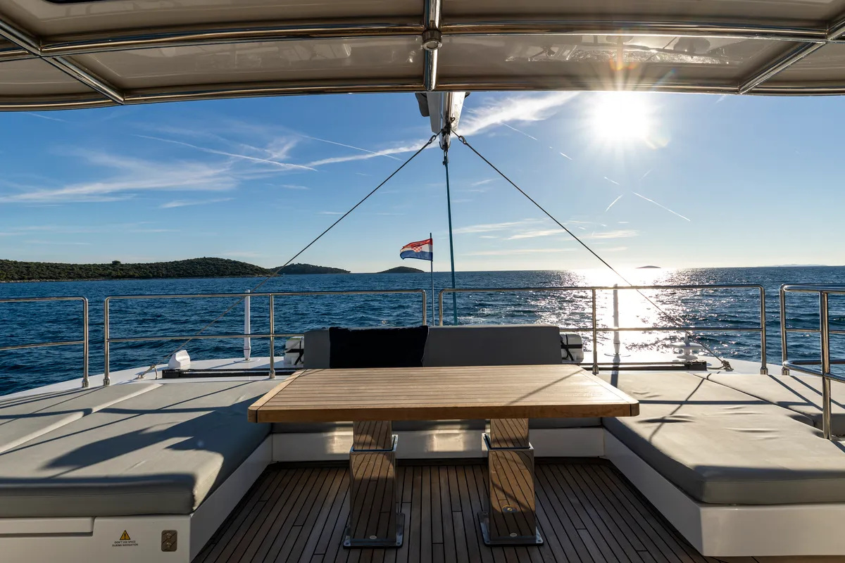Deck of Mr.Si, a Sunreef 60 catamaran at Rogoznica, Croatia