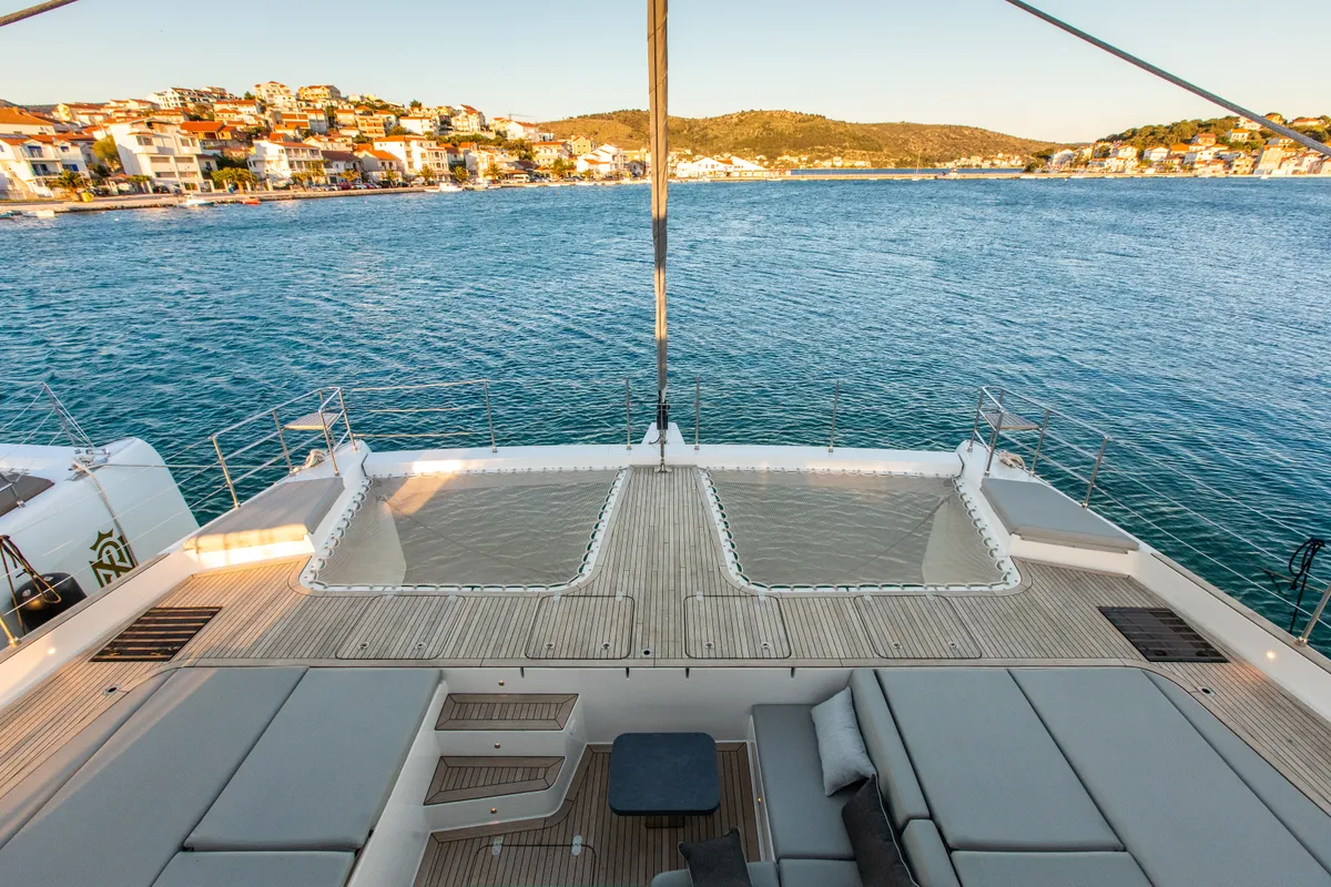 Deck of Mr.Si, a Sunreef 60 catamaran at Rogoznica, Croatia