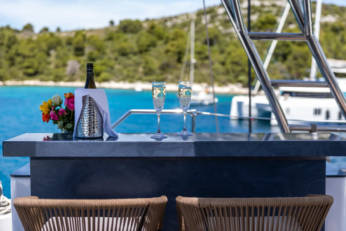 Deck of Mr.Si, a Sunreef 60 catamaran at Rogoznica, Croatia