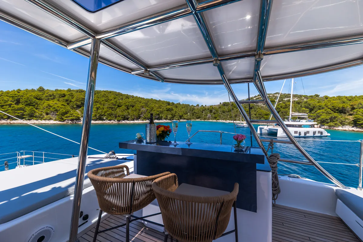 Deck of Mr.Si, a Sunreef 60 catamaran at Rogoznica, Croatia