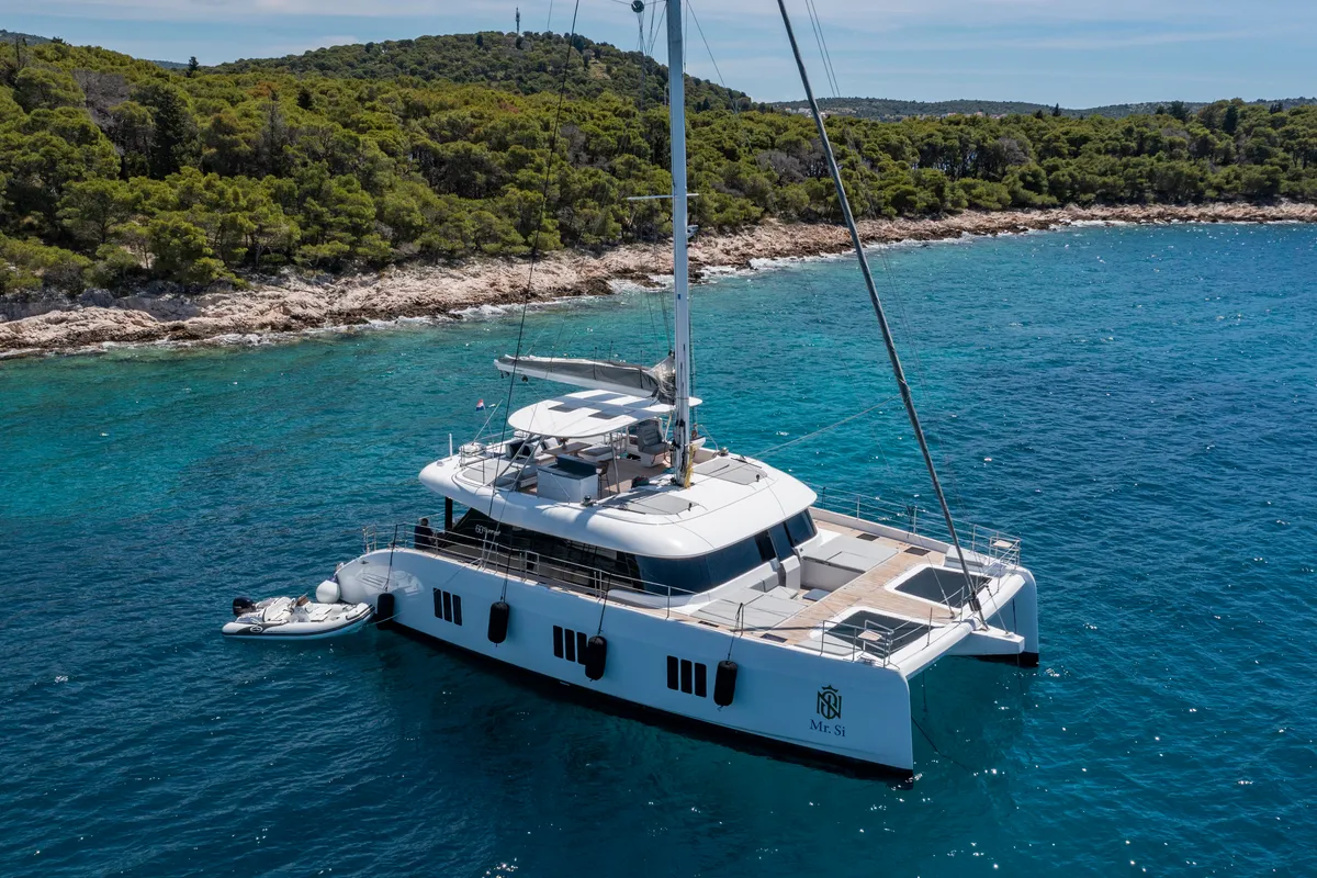 Exterior view of Mr.Si, a Sunreef 60 catamaran at Rogoznica, Croatia