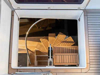Deck of Mr.Si, a Sunreef 60 catamaran at Rogoznica, Croatia