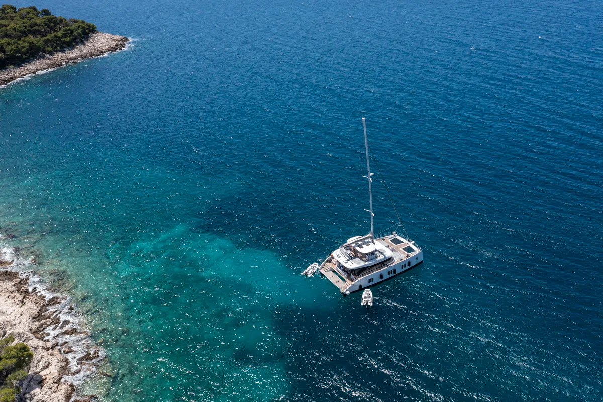Exterior view of Mr.Si, a Sunreef 60 catamaran at Rogoznica, Croatia