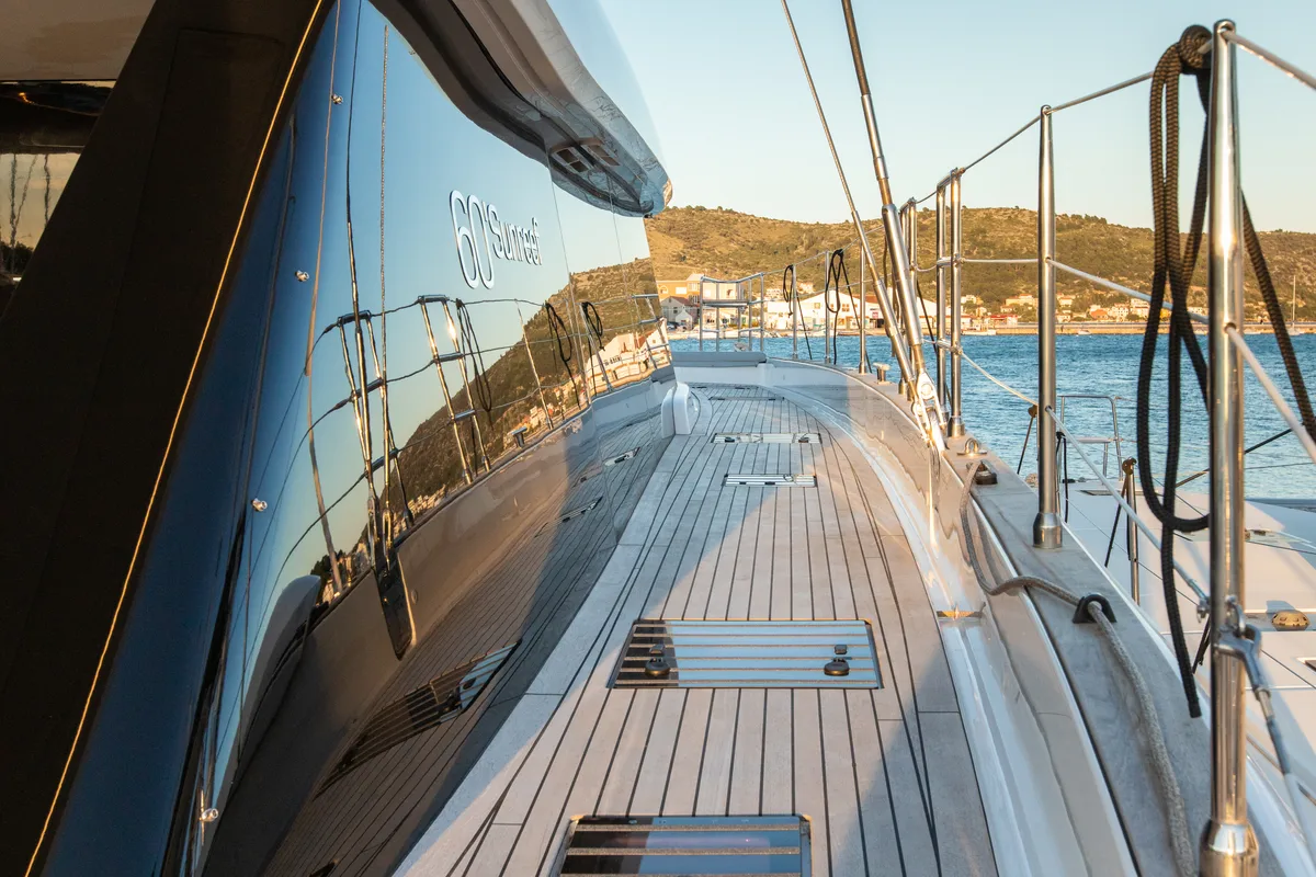 Deck of Mr.Si, a Sunreef 60 catamaran at Rogoznica, Croatia